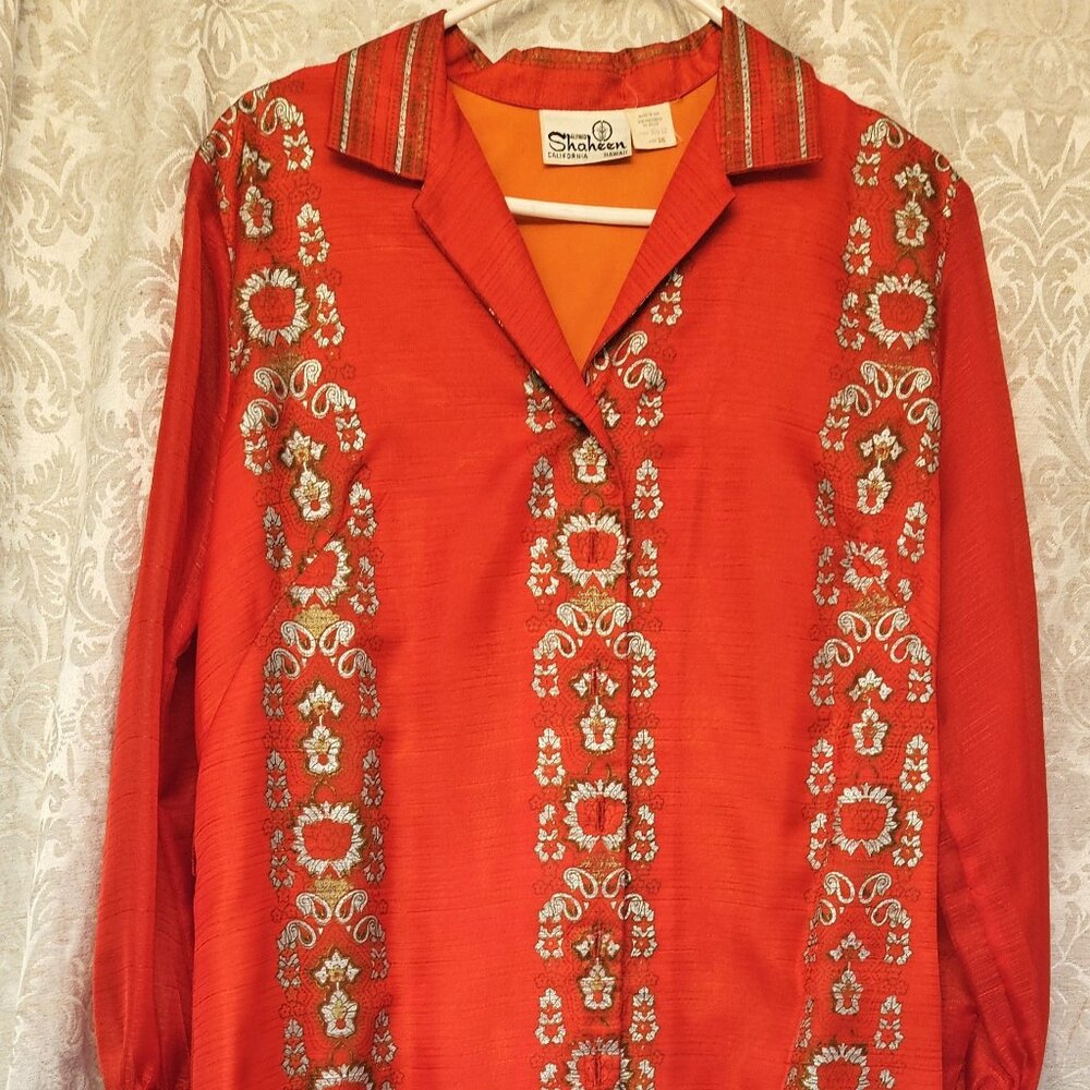 Alfred Shaheen red/silver glamorous vintage 1970s Hawai'ian cocktail dress Elvis - Picture 2 of 11